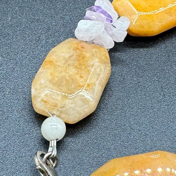 Genuine Amethyst, Quartz and Citrine Chunky Bracelet 925 Silver Lobster Clasp 8" - Picture 4 of 5